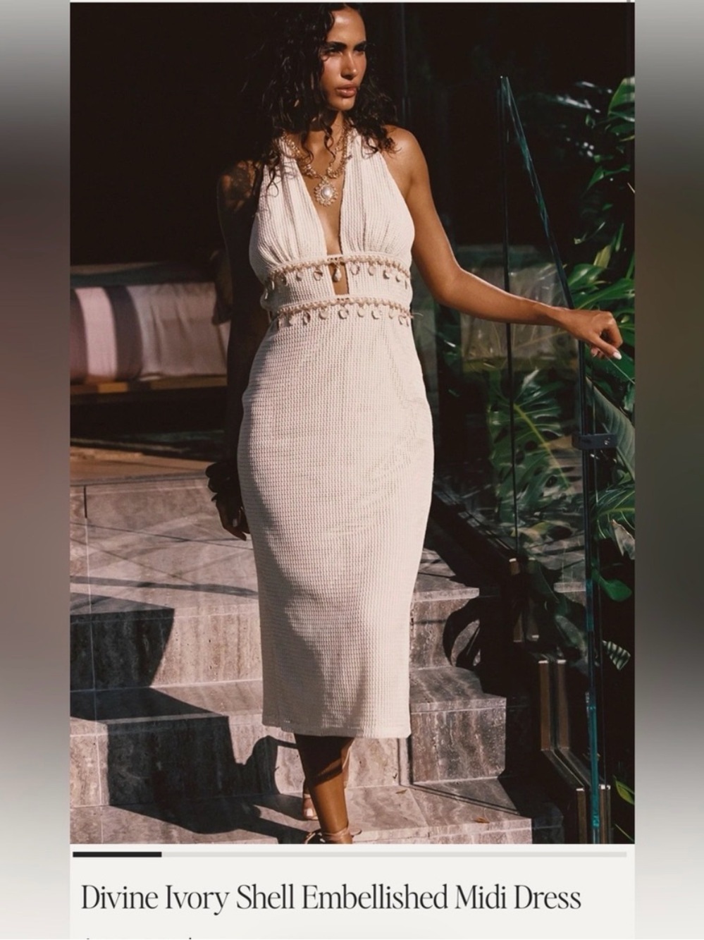 12th Tribe Ivory Shell-Embellished Halter Midi Dress